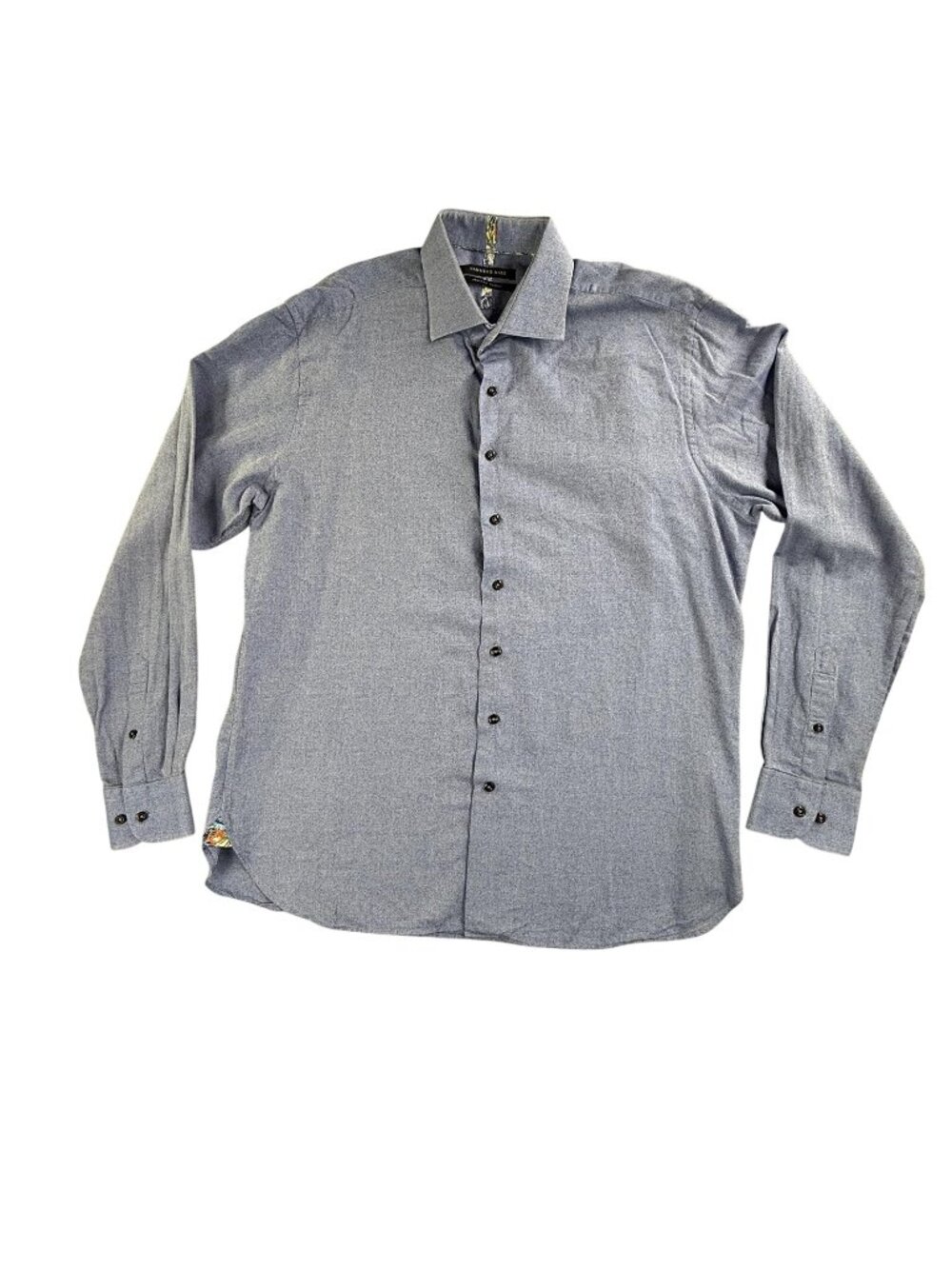 Hammer Made Dress Shirt Mens 17.5 32/33 Blue Solid Italian Fabric Long Sleeve